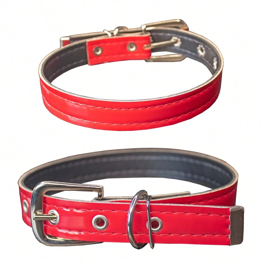 Synthetic Leather Dog Collar For Large And Small Dogs - Red - View 1