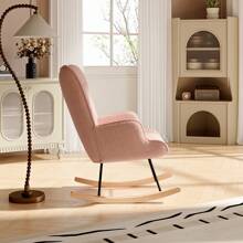 Nursing Rocking Chair, Berber Fleece Look Rocking Chair, Armrest, Armchair With Wooden Glides, Relaxation Chair For Living Room, Bedroom, Pink - Pink - View 4