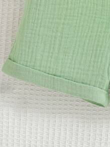Bộ đồ liền thân thời trang cho bé gái dễ thương, mềm mại, vải cotton, viền ren, trang trí nơ, mùa hè - Màu xanh Ô liu - Xem 6