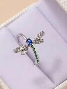 Stylever 1pc Delicate Dragonfly Ring With Colored Zirconia Ladies Jewelry For Women 925 Sterling Silver Ladies Fine Jewelry For Girls Daily Prom Party Decor