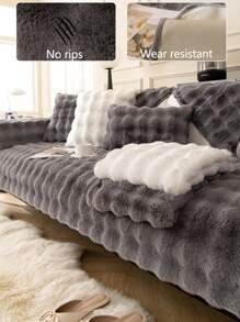 1pc Thick Plush Sofa Cushion Cover, Anti-Slip Sofa Protector, Dust-Proof Washable Sofa Slipcover, Deep Gray Dirt-Resistant Home Decor Pet-Friendly Cover, Suitable For Bedroom, Office, Living Room, L-Shaped And 1/2/3/4 Seat Sofa