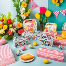 12 件复活节礼物袋 DIY 彩色纸袋复活节兔子着色礼物牛皮纸袋带手柄适用于复活节艺术绘画派对礼品用品寻蛋包装袋