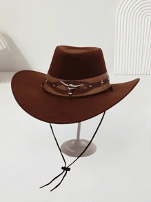 1pc Unisex Cowboy Hat With Cow Logo, Windproof Drawstring, Western Style, Suitable For Riding, Casual, Party, Outdoor, Daily Use - Multicolor - View 8