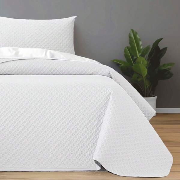 STARLEY- Colcha bouti para Verano y Entretiempo, Colcha para Cama 100% Poliester, Colcha Cubre Cama Fina, Suave,  Blanco con  Funda de Cojin 45x70cm