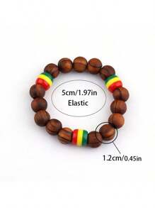 2pcs Handmade Rasta Bracelet, Creative Wood Bead Beaded Bracelet Gift For Men Women Friendship Gift - Colorful - View 7