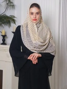 1pc Women Solid Polka Dots Chiffon Scarf Shawl, Soft And Stylish Headband Wrap, Suitable For Casual Daily Use, Windproof And Sunscreen - Khaki - View 4
