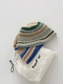 1 件装复古双色条纹草编渔夫帽，百搭女士紧凑型渔夫帽 - 彩色 - 查看 10