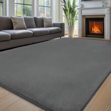 Treeboy Plush Rugs Living Room - Grey Area Rugs For Bedroom Faux Rabbit Fur Rug Large Rug, Anti Slip Rug Large Floor Carpet Short Pile Area Rug For Living Room, Bedroom - Dark Grey - View 8