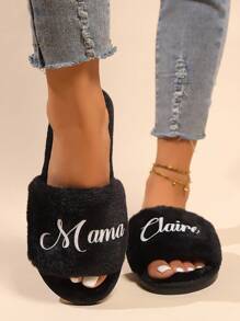 1 双定制女士闪光文字印花拖鞋，礼物，伴娘礼物，生日礼物，最好的朋友礼物，柔软毛绒拖鞋！定制新娘和伴娘拖鞋 - 个性化毛绒婚礼礼物，适合所有季节的舒适室内鞋 - 酒紅色 - 查看 3