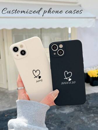 כיסוי טלפון דק אישי ליום ולנטיין/יום נישואין אחד, עיצוב לבבות, תואם לסמסונג A32/A52 ולאפל 17ProMax/16ProMax 15 14 13 12 11 XR, שקוף, אופנתי, מינימליסטי, מותאם אישית, ייחודי, מתנה לחברה, מתנה לחבר