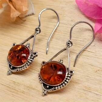 1 pieza de pendientes colgantes vintage con gemas falsas de geometría incrustada, adecuados como joyería de uso diario para mujeres, regalo
