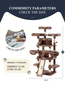 Allewie 68 Inches Multi-Level Cat Tree House With Condo, Sisal Scratching Posts, Cozy Plush Cat Perches, Hammocks, And Play Balls - Smokey Grey, Light Grey, Pink, Leopard Print – Large Cat Tower Activity Center For Indoor Cats And Kittens - Árbol Para Gatos Grandes Con Casa, Rascadores De Sisal, Perchas Acolchadas, Hamacas Y Juguetes Para Gatos De Interior * Bed Frame Queen Queen Bed Frame Bed Frame Full Full Size Bed Frame King Size Bed Frame Twin Bed Frame Room Decor Home Decor Christmas Decor Bedroom Decor Valentine Day Decor Storage Living Room Decor Furniture House Decor - Họa tiết da báo - Xem 3