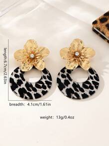 1 par de aretes de flor de oro con cristales de estrás en estampado de leopardo, personalizados, adecuados para mujer en calle, citas, bodas, fiestas y uso diario