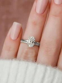 ESBERRY 2pcs/Set S925 Sterling Silver Sparkle Engagement Moissanite Ring Wedding Band For Women Stacking Rings Promise Ring Eternity Ring Valentine's Day Luxury Jewelry Gifts - Polished Solitaire Diamond Ring - View 2