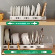 A Retractable Pot Rack With 13 Card Slots For Kitchen Storage, Capable Of Storing Pot Lids, Frying Pans, Dishes, Built-In Cabinet Pot Racks Under The Sink, Adjustable Pot Lid Storage Racks, Kitchen Accessories, Local Warehouse - 白色 - 查看 7