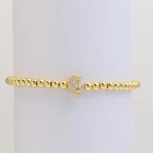 Pulseira com Contas Iniciais de 4mm A-Z, Revestida a Ouro 18K com Micro Pavê de CZ, Formato de Balão Bolha, Cordão Elástico, Joia Simples para Presente Feminino
