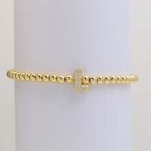 Pulseira com Contas Iniciais de 4mm A-Z, Revestida a Ouro 18K com Micro Pavê de CZ, Formato de Balão Bolha, Cordão Elástico, Joia Simples para Presente Feminino