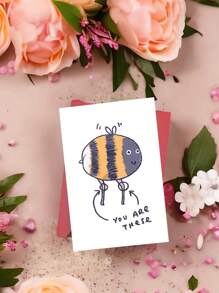 1pc Bee's Knees Greeting Card, Funny Insect Illustration Friendship Birthday Congratulations, Cute Drawing Paper Material