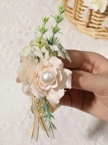1PC męska butonierka butonierka ze szpilką złote liście wstążki sztuczne perły butonierka szpilka do garnituru ślub pan młody drużba broszka róża butonierka na ślub powrót do domu prom garnitur wystrój - Wielokolorowe - Zobacz 9