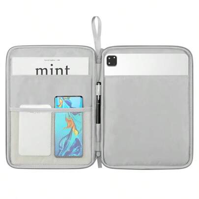 10.9 英寸平板电脑保护套便携包，适用于 iPad Pro M2/M1、Surface Pro 10.3 英寸 X/9/8/7/6，带配件口袋（10.9 英寸，PU-灰色）