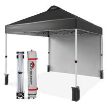 Canopy Tent 10x10, Pop-Up Canopy Tent With 1 Sidewall, Outdoor Shade With Carry Bag, Easy Up Sun Shelter, Portable Instant Camping Beach Canopy Tents - Black - View 1