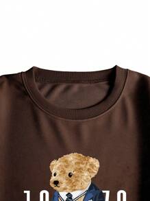 Women's Round Neck Sweatshirt, Sports Style, With New York Bear Doll Pattern. Suitable For Gatherings, Sports, Outdoor Leisure And Other Scenarios, This Is The Autumn And Winter Version