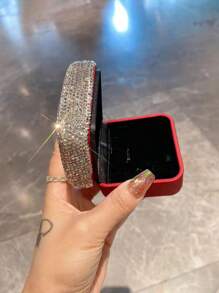 1 件奢华闪亮水钻珠宝盒、化妆垫、戒指、手镯、耳环、项链收纳盒，紧凑便携设计，适合梳妆台和旅行 - 銀色 - 查看 3