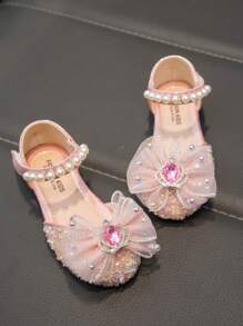 Kids Flat Shoes With Cute Shiny Butterfly Crystal Decor - Pink - View 3