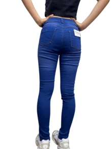 Pantalon jeans de mezclilla estilo skinny stretch para dama mujer ajustado push up cintura alta G - Azul lavado oscuro - Ver 2