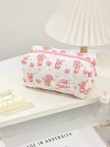 1 pieza Bolsa de maquillaje con diseño de ramo de rosas de oso, gran capacidad con cierre de cremallera, bolsa de cosméticos esencial para viajes y vacaciones para almacenar toallas sanitarias, almohadillas, auriculares con cable, , auriculares, cargador, lápices labiales, cosméticos, perfume, productos de cuidado de la piel y belleza, decoración del hogar, para mamá, mujeres, enfermeras, estudiantes, niñas de escuela, llaves, regalos navideños - Multicolor - Ver 12