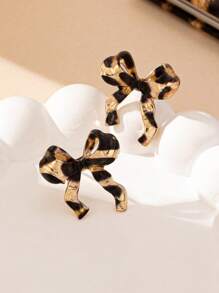 1 Pair Fashionable Elegant Bowknot Metal Golden Leopard Print Pendant Earrings For Women, Sophisticated Daily Wear - Multicolor - View 6