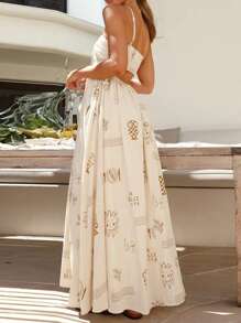 Women's Maxi Dress Summer Spaghetti Strap Fashion Print Square-Neck Back Cutout Sexy Long Dresses Beach