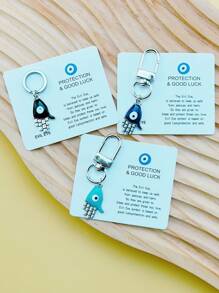 1pc Handmade Mini Zinc Alloy Enameled Hand Keychain, Lucky Eye Cute Keyring - Multicolor - View 12