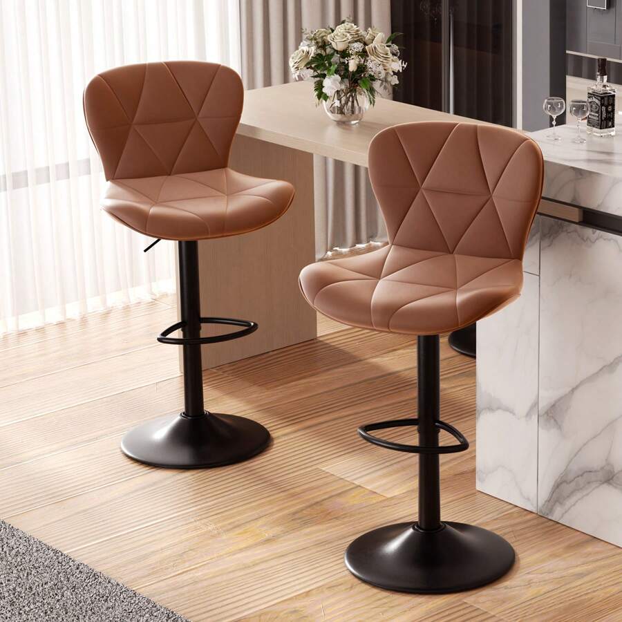 Nalupatio Bar Stools Set Of 2, Modern Upholstered Swivel Bar Stools, Adjustable Counter Height With Backrest And Footrest, Counter Height Bar Stools For Bars, Kitchens, Restaurants - Brown - View 1