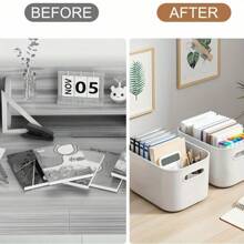 [Stackable Storage] 8pcs White Stackable Storage Bins With Lids | Modern | Plastic | Stackable | Home Organization, Desk & Dorm Organization | Minimalist Design | Easy Visibility Design - 8pcs - View 6