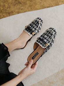 Mengshangli Women's Fashionable Mule Slippers, Backless Flat Slip-On Sandals