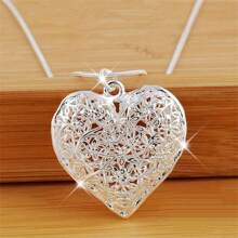 1 pièce Collier pendentif en forme de cœur creux en argent 925 exquis, pour les femmes à la mode, cadeau de mariage, accessoires de bijoux