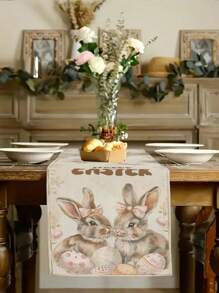 1pc Rabbit & Easter Egg Pattern Table Runner, Home Decor Table Runner For Easter Home Interior, Indoor/Outdoor Party Supplies, Room Decoration. Suitable For Easter Home Kitchen Decoration And Easter Party Decoration - Multicolor - View 6