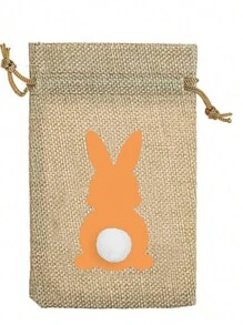 10 件复活节兔子尾巴、复活节快乐派对糖果盒、粗麻布束带袋礼品篮