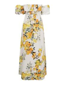 女装夏季优雅水果印花单肩弹力蕾丝泡泡袖派对精致轻熟风气质修身淑女法式复古节日风印花优雅情人节礼物毕业季节日女装连衣裙长裙 - 彩色 - 查看 2