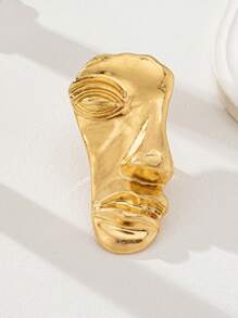 1 Chiếc Nhẫn Mặt Nạ Điêu Khắc Màu Vàng Hình Khuôn Mặt Cho Phụ Nữ Tượng Khuôn Mặt Trừu Tượng Nhẫn Chunky Trang Sức - Vàng - Xem 2
