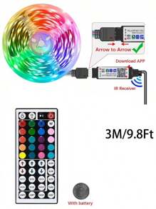 1pc Smart LED Light Strip, Bluetooth 44-Key Remote Control, Dimmable, APP Control, Suitable For Decoration In Gaming Room, Kitchen, Bedroom, Corridor, Office, Hotel, Party, Restaurant And Outdoor Gifts Birthday Graduation - Colored Light - View 11