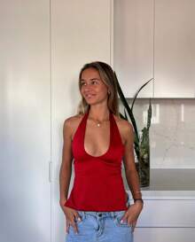 Women's Halter Neck Tank Tops Sleeveless Tie Back Solid Color Slim Fit Top Party Shirts