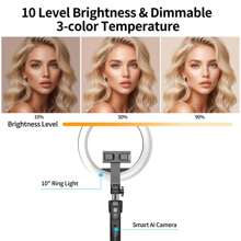 自动面部跟踪三脚架 360° 旋转带 10 英寸环形灯、手机三脚架和自拍杆带遥控器适用于 4 英寸 - 7 英寸的手机、运动传感器手机三脚架用于直播 Vlog 视频录制 LED 灯带灵活三脚架支架和手机支架，兼容 Android 手机用于手持自拍、户外活动、采访、直播、视频博客适用于摄影和视频录制、照片自拍视频录制 Zoom 会议、手持自拍、户外活动、采访、直播、视频博客 Nan 强承重 - 黑色 - 查看 2