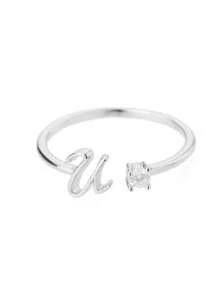 1Pc Minimalist Initial Open Ring Cubic Zirconia Alphabet Letter Rings Fashionable Jewelry Accessories(No Gift Box)
