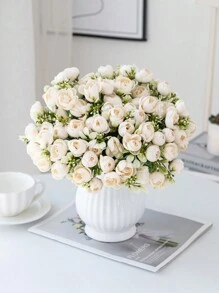1 Stück künstlicher Rosenstrauß, geeignet für Hochzeiten, Zuhause, Restaurants, Schlafzimmer, Vasen Dekoration, Feiertage, Geburtstagsfeiern, Hochzeitsdekoration, Blumen, Valentinstag Geschenke, Neujahr DIY Material, Abschlussfeierlichkeiten usw. - Weißer Teebeutel - Übersicht 2