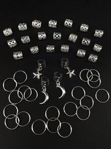 44pcs Star & Moon Combination Hollow Metal Hair Scrunchies, Suitable For Women & Girls Holiday Outfits - Silver - View 5