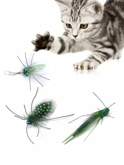 1pc Brinquedo interativo realista para gatos e insetos, cabeça de substituição para varinha de provocação de gatos, brinquedo de penas de gato e inseto de simulação, adequado para brincadeiras e exercícios internos