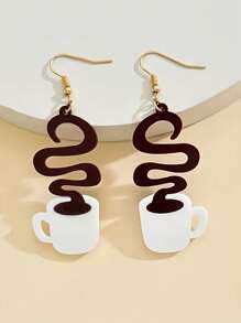 1 Pair Vintage Elegant Coffee Cup Minimalist Creative Hot Coffee Versatile Gift Long Dangle Drop Earrings For Women