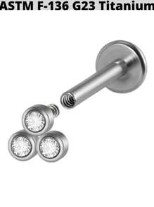 1PC G23 Titanium 16G Opal Labret Lip Labret Ring Internal Threaded Purple Opal Cz Cluster Ear Cartilage Tragus Helix Flat Daith Piercing Body Jewelry - As Shown - View 3